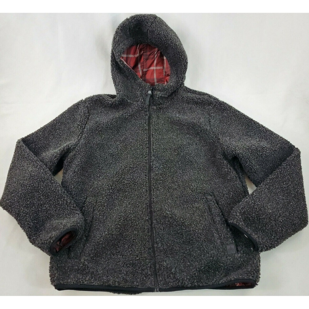 Rainforest Mens Reversible Sherpa Plaid Hooded Jacket RF2402 Black Red S